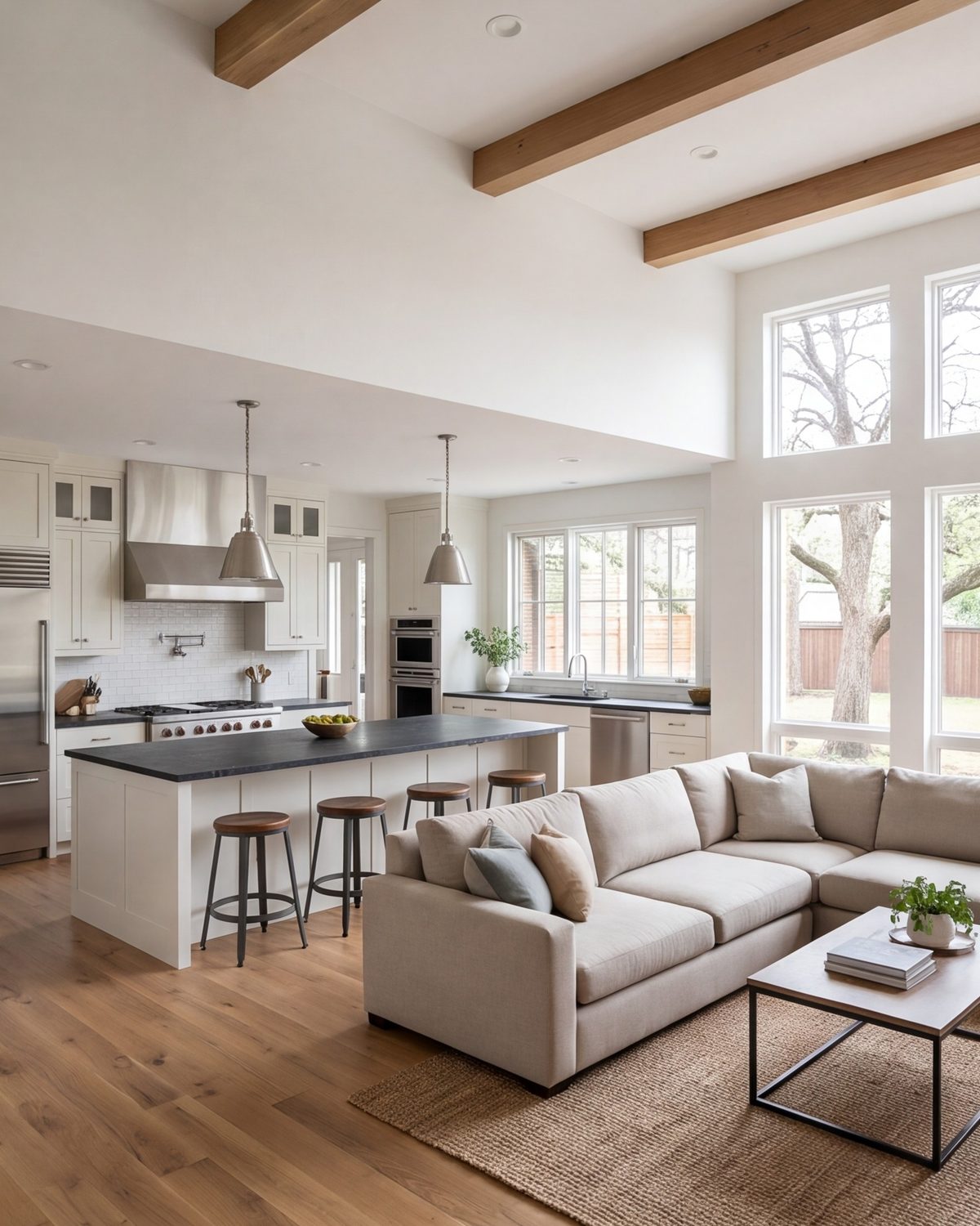 Crowley open-plan kitchen and living area with a large island and sofa seating